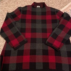 Anne Klein Red and Black Plaid mock turtleneck Sweater type pullover